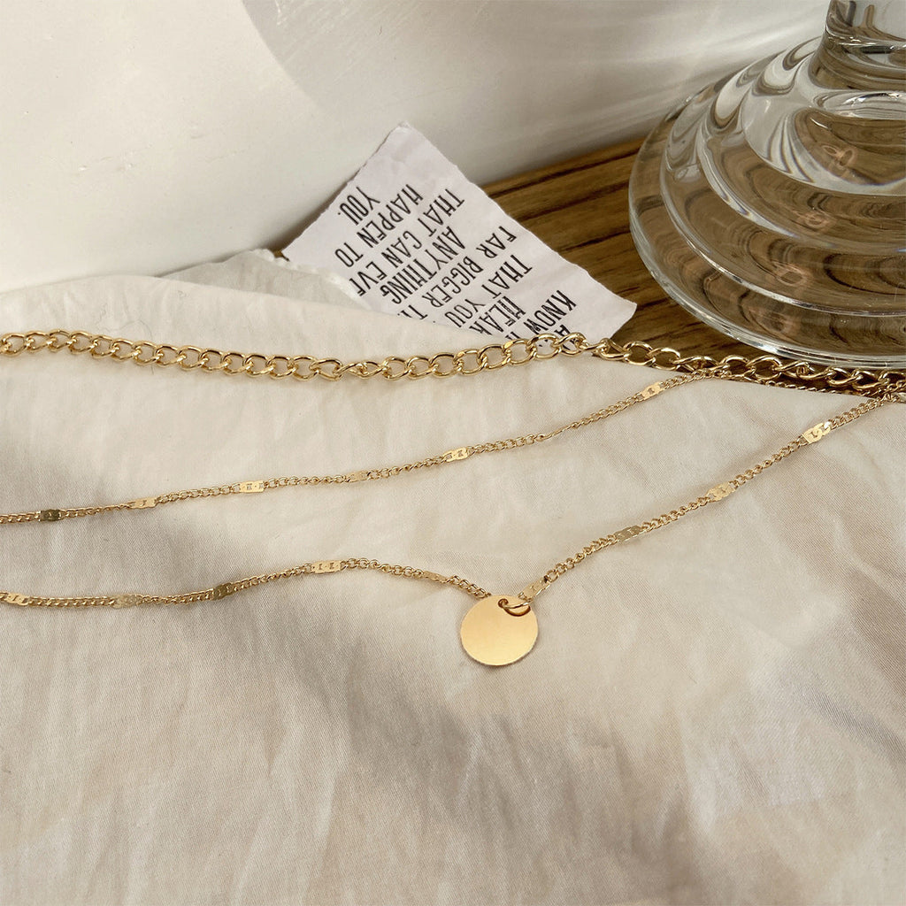 Women's Multilayer Necklace Ins Fashion Disc Pendant Clavicle Necklace Chains Personality Jewelry
