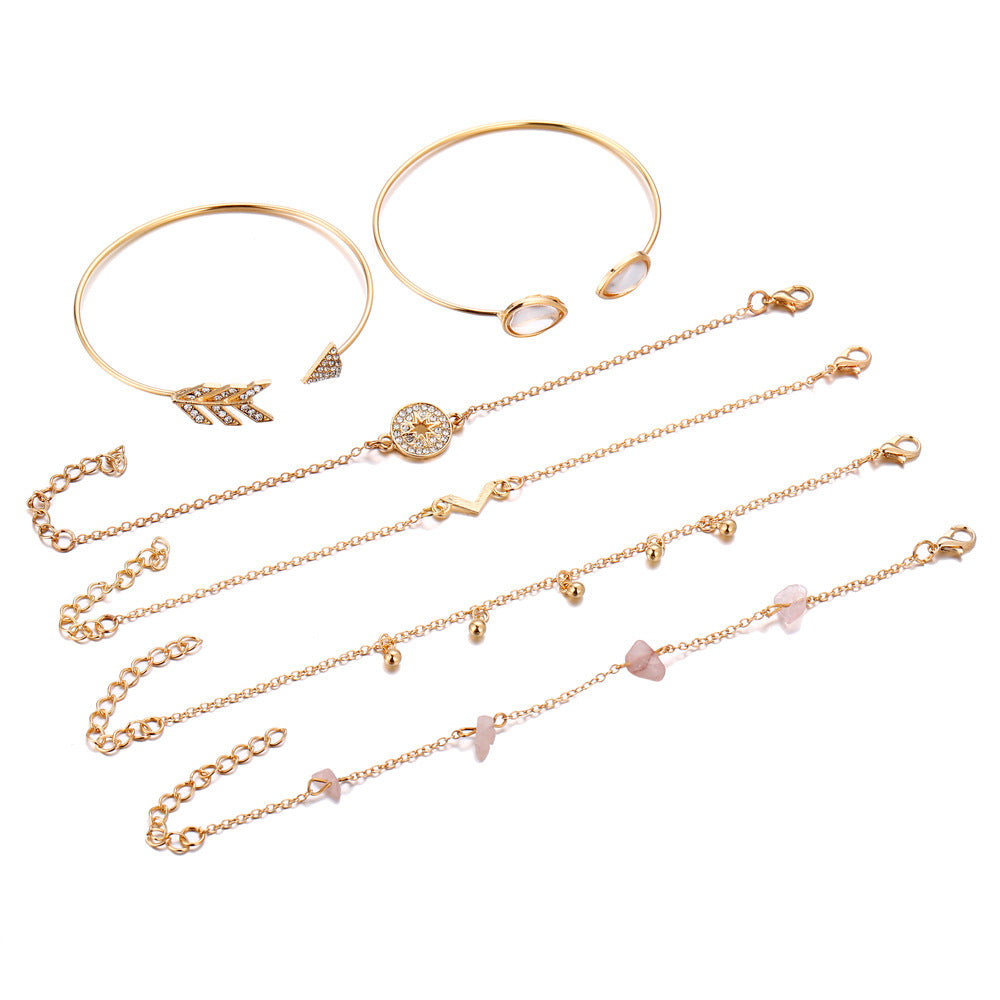 Six-Piece Eye Stone Arrow V-Shaped Bracelet Set