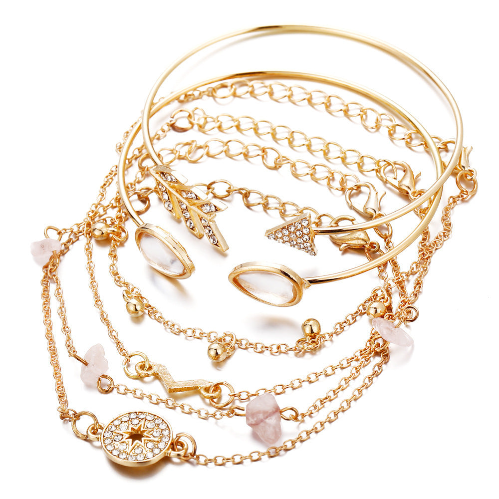 Six-Piece Eye Stone Arrow V-Shaped Bracelet Set