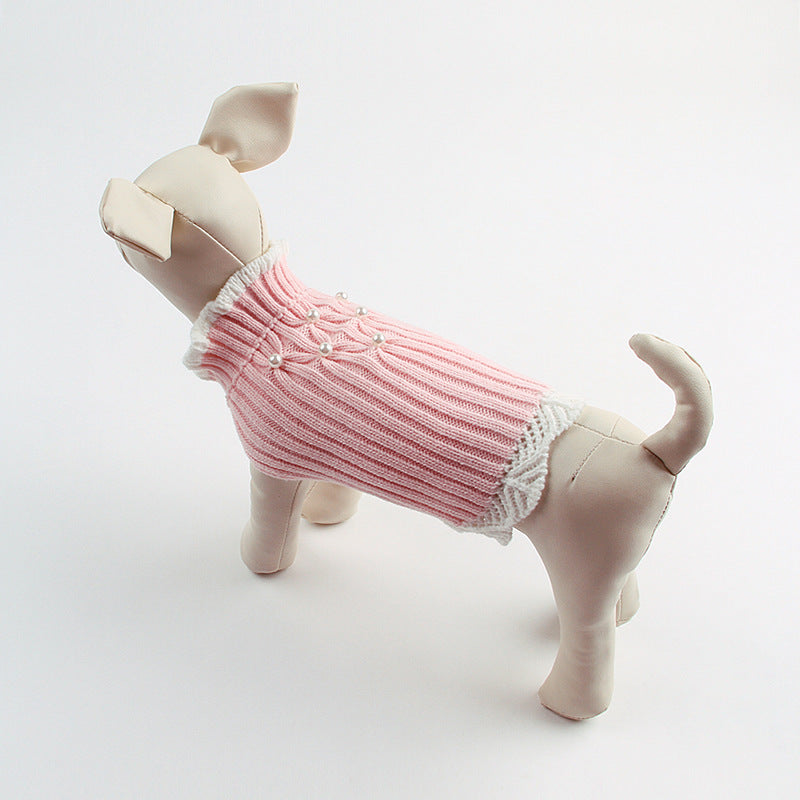 Knitted Teddy Dog Sweater with Rhinestone Lace