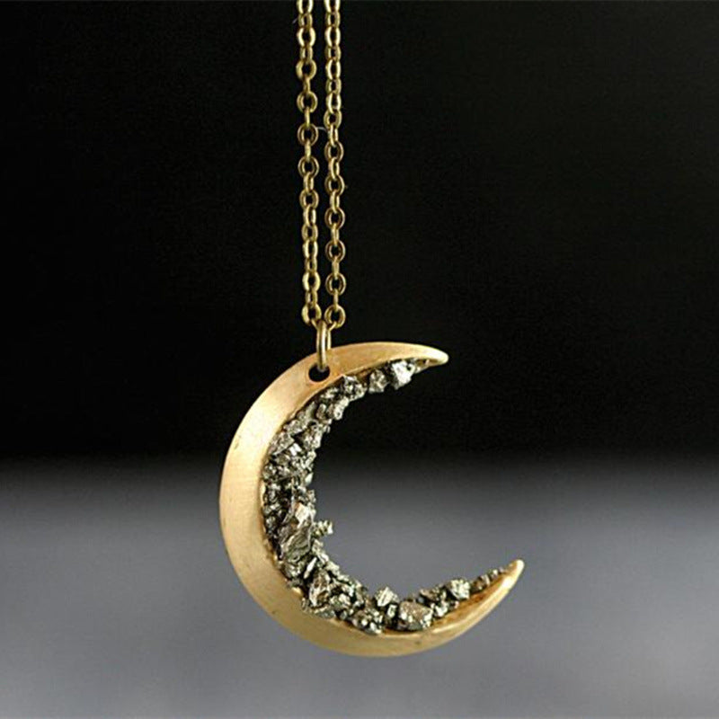 Crystal Half Moon Gold Necklace