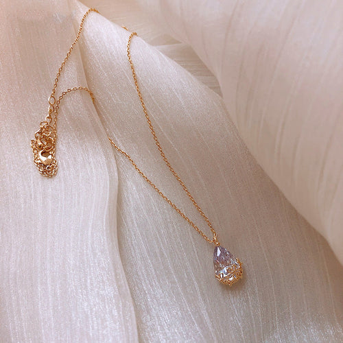 Crystal Water Drop Pendant Necklace Women's Fine Jewelry Adjustable Short Accessories Jewelry Gift