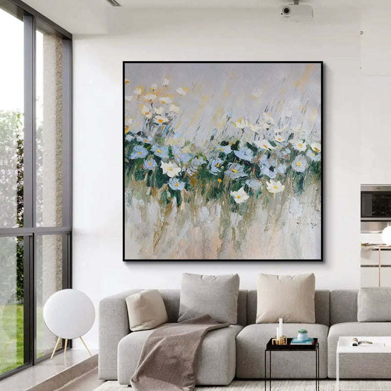 Handmade Oil Painting Canvas Wall Art Decoration Modern Blue Flowers For Home Decor Rolled Frameless Unstretched Painting