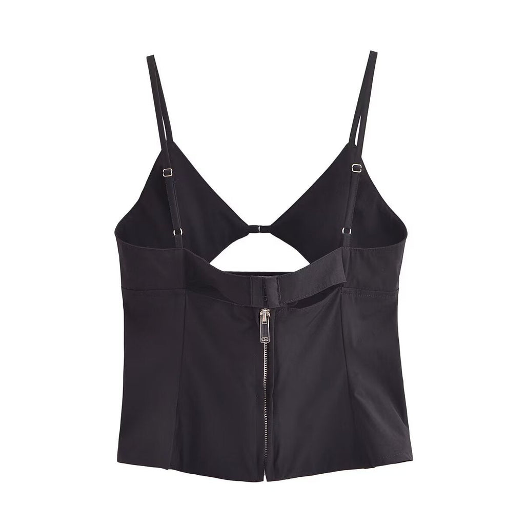 Fashionable V-neck Sleeveless Backless Black Hollow Camisole Women