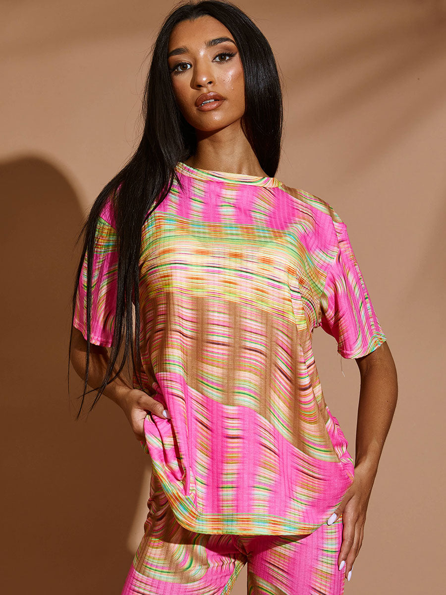 Space Dye Swirl Oversized Top & Flare Trouser Co-ord
