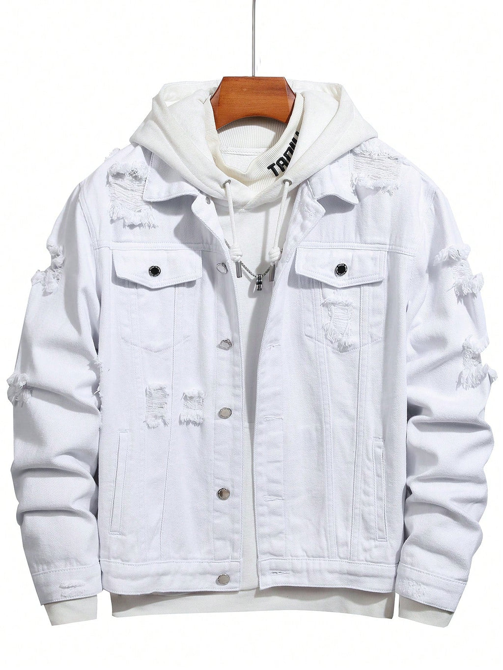 Manfinity EMRG Men Cotton Ripped Flap Detail Denim Jacket