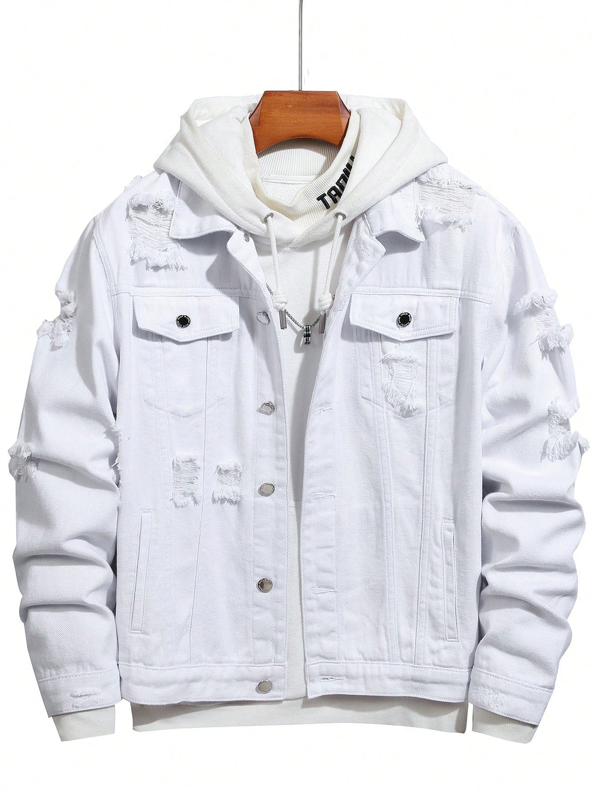 Manfinity EMRG Men Cotton Ripped Flap Detail Denim Jacket