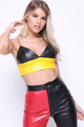 Contrast Panel Faux Leather PU Crop Top