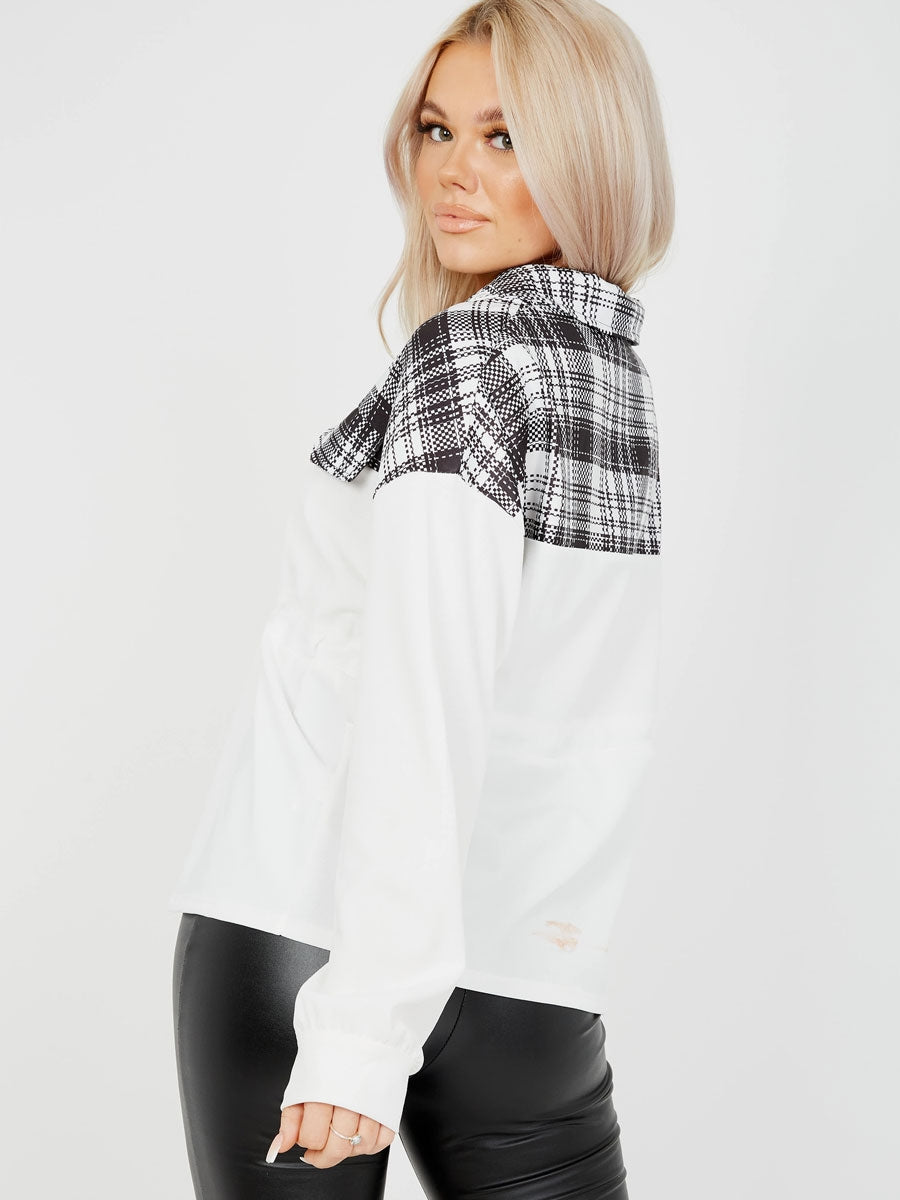Distorted Check Drawstring Top