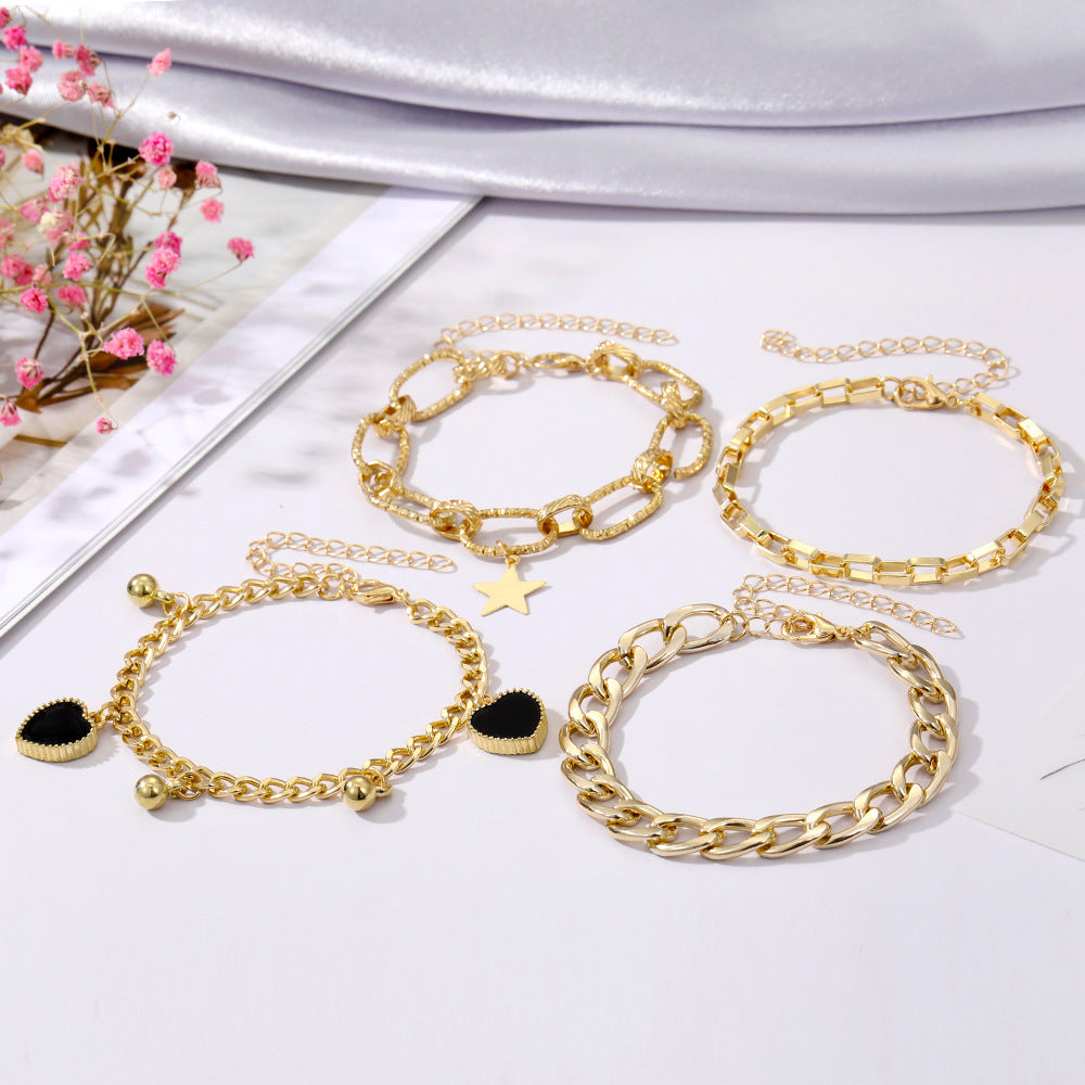 Black Peach Heart Bracelet Set