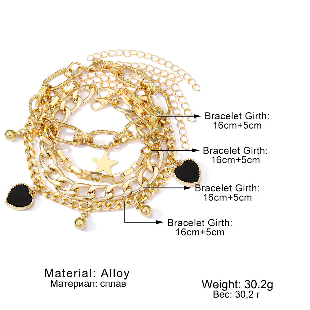 Black Peach Heart Bracelet Set