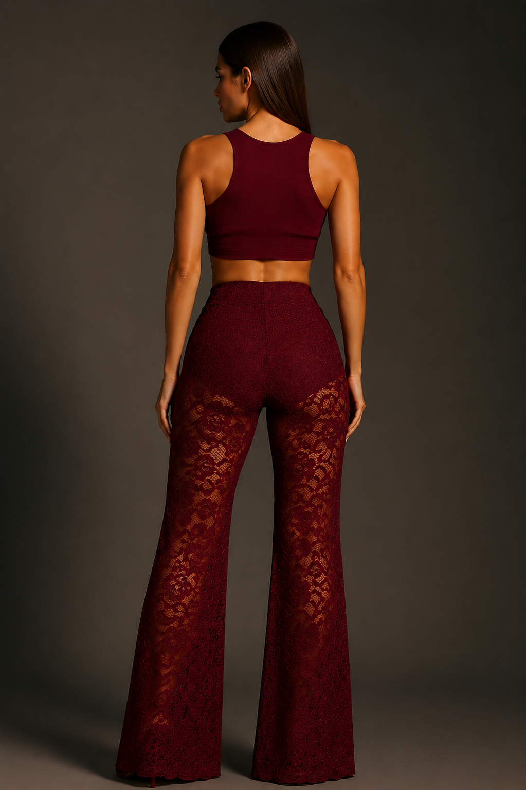 Lace Detail High Waist Flared Trousers