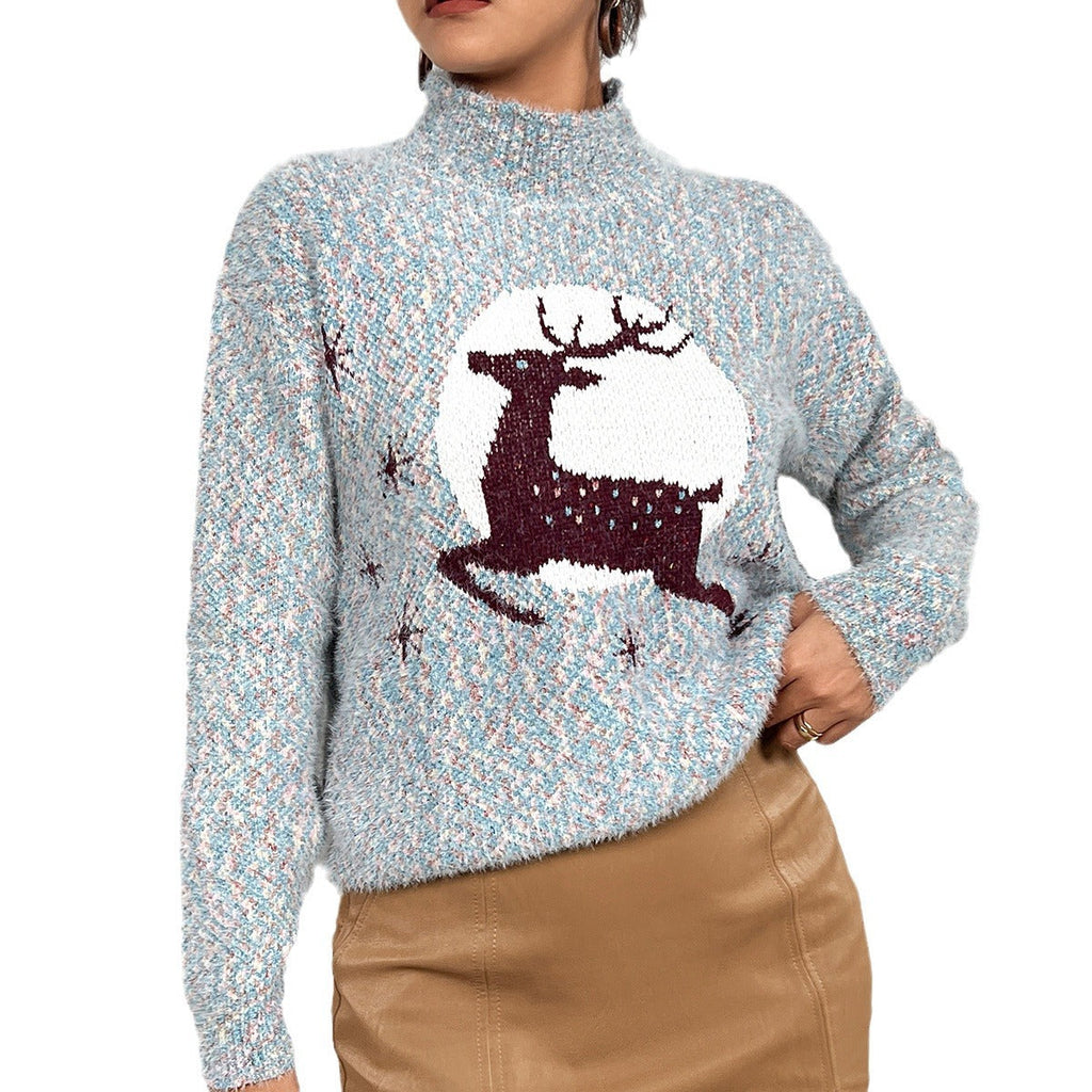 Women's Casual Christmas Half-Neck Pullover Jacquard Top