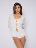 Lace Frill Detail Open Back Long Sleeve Playsuit