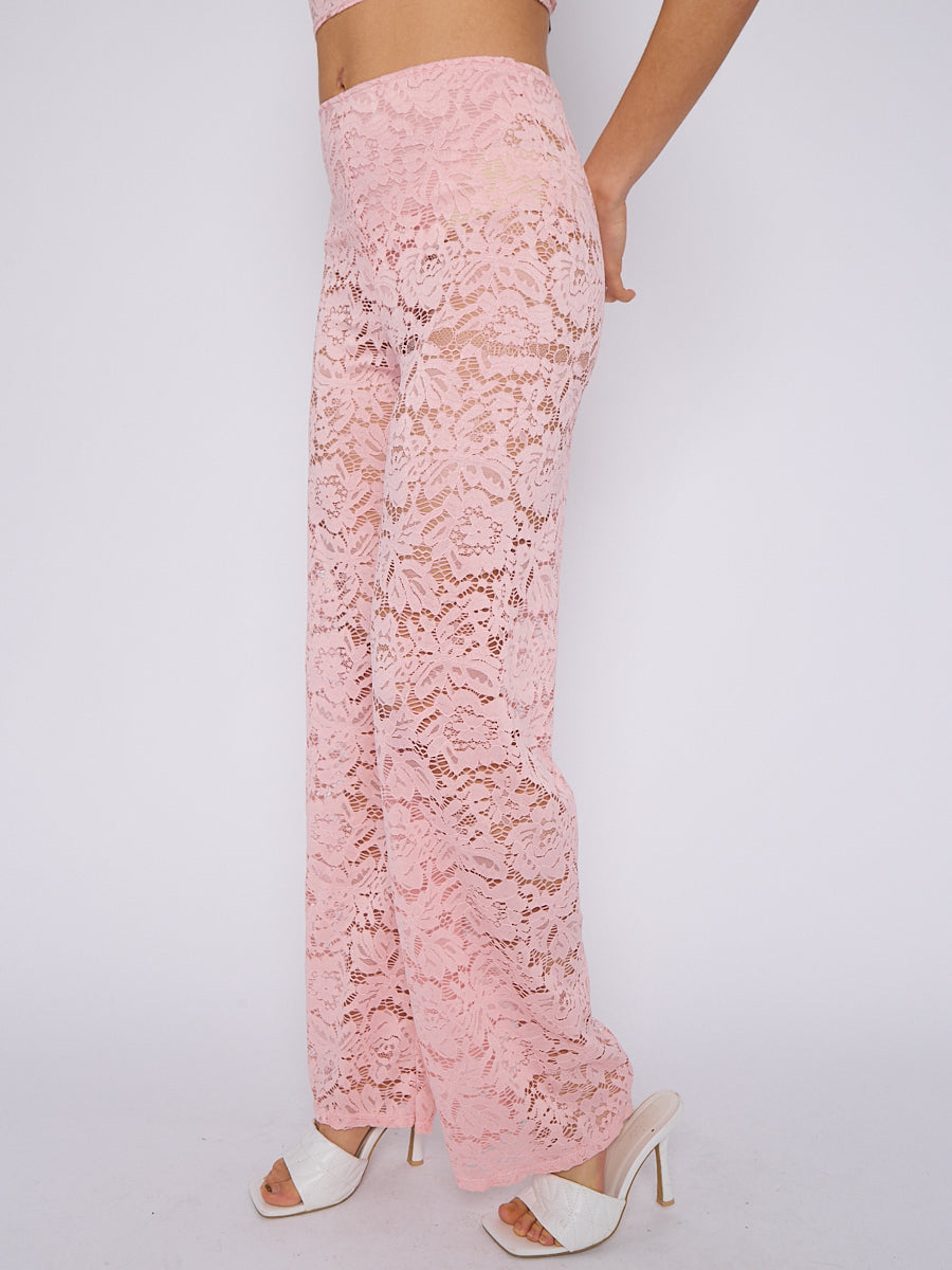 Lace Detail Padded Bralet Crop Top & Flare Trouser Co-ord