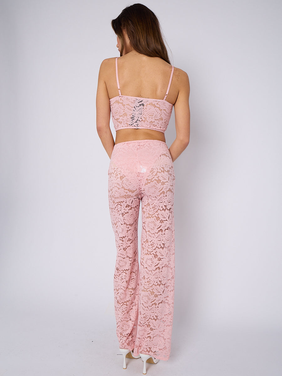Lace Detail Padded Bralet Crop Top & Flare Trouser Co-ord
