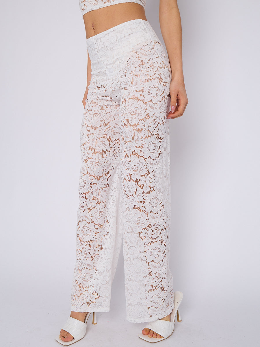Lace Detail Padded Bralet Crop Top & Flare Trouser Co-ord