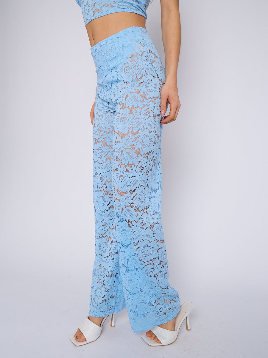 Lace Detail Padded Bralet Crop Top & Flare Trouser Co-ord