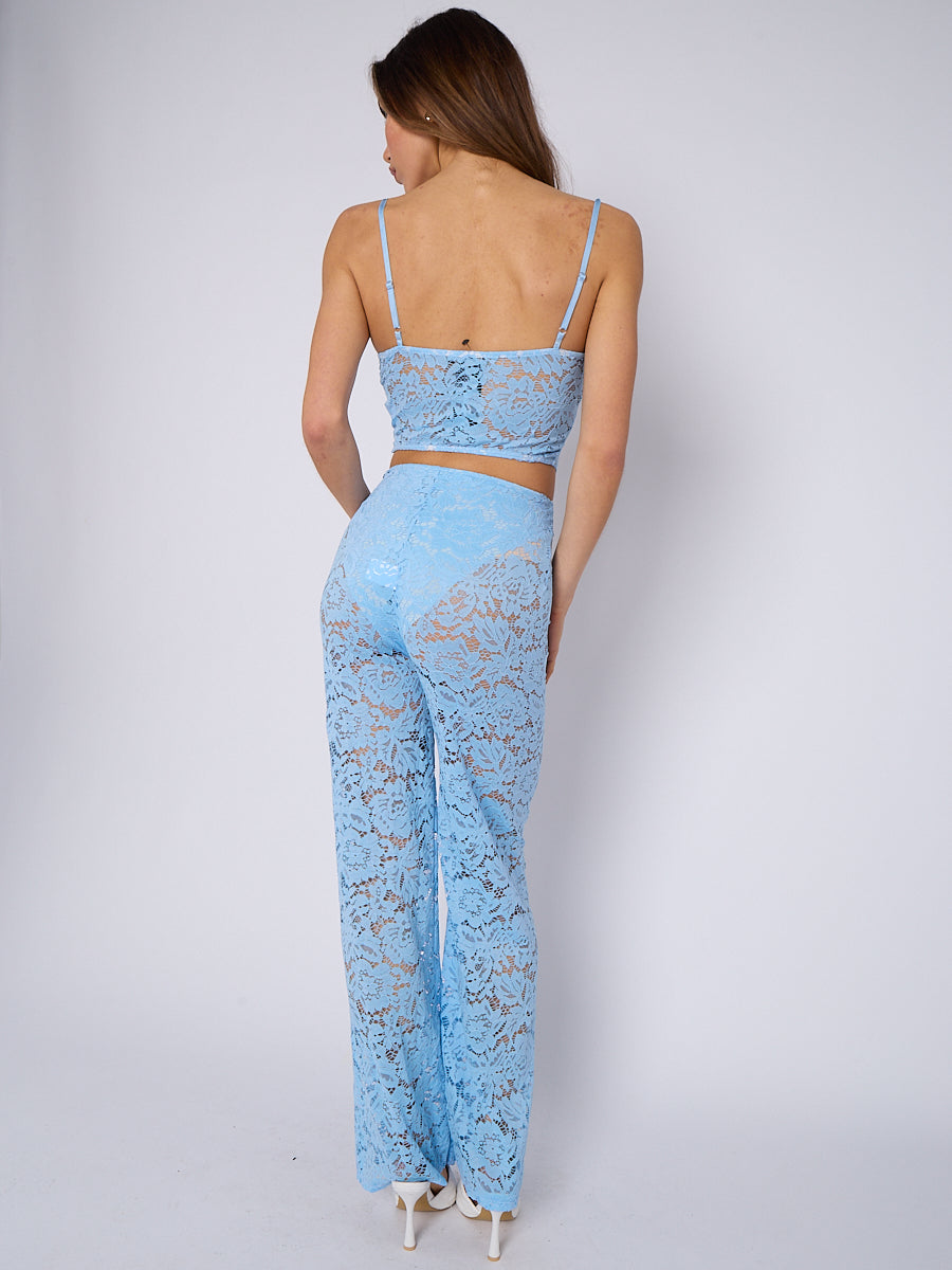 Lace Detail Padded Bralet Crop Top & Flare Trouser Co-ord