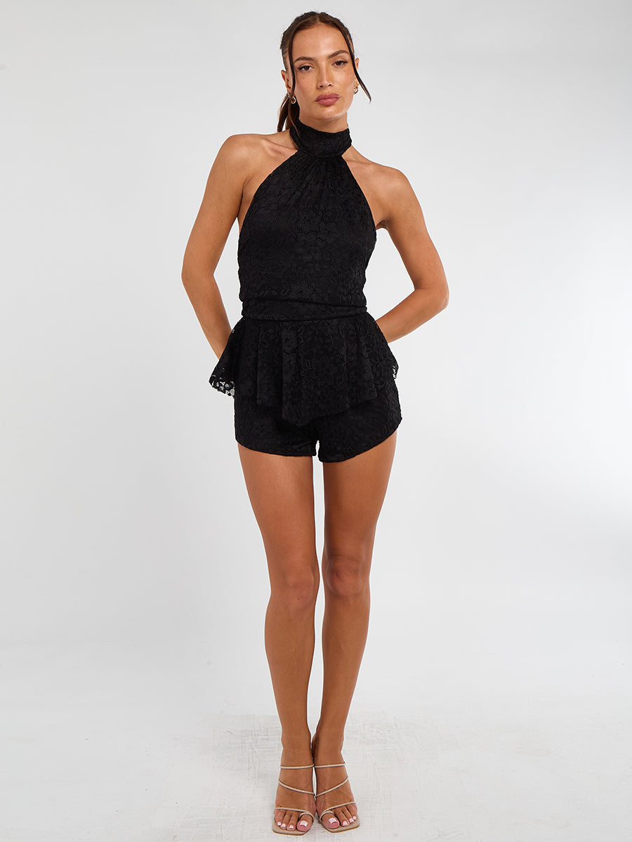 Lace Detail Slinky Frill Playsuit