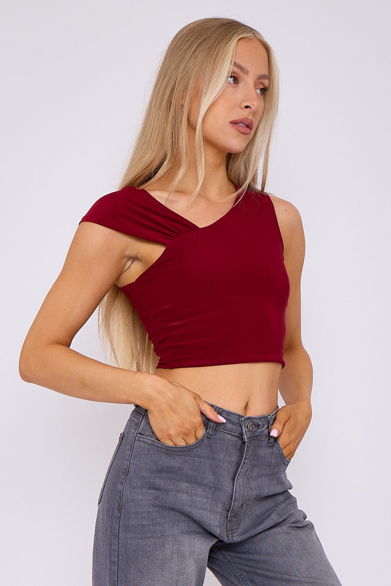 Ruched Slinky Strap Crop Top