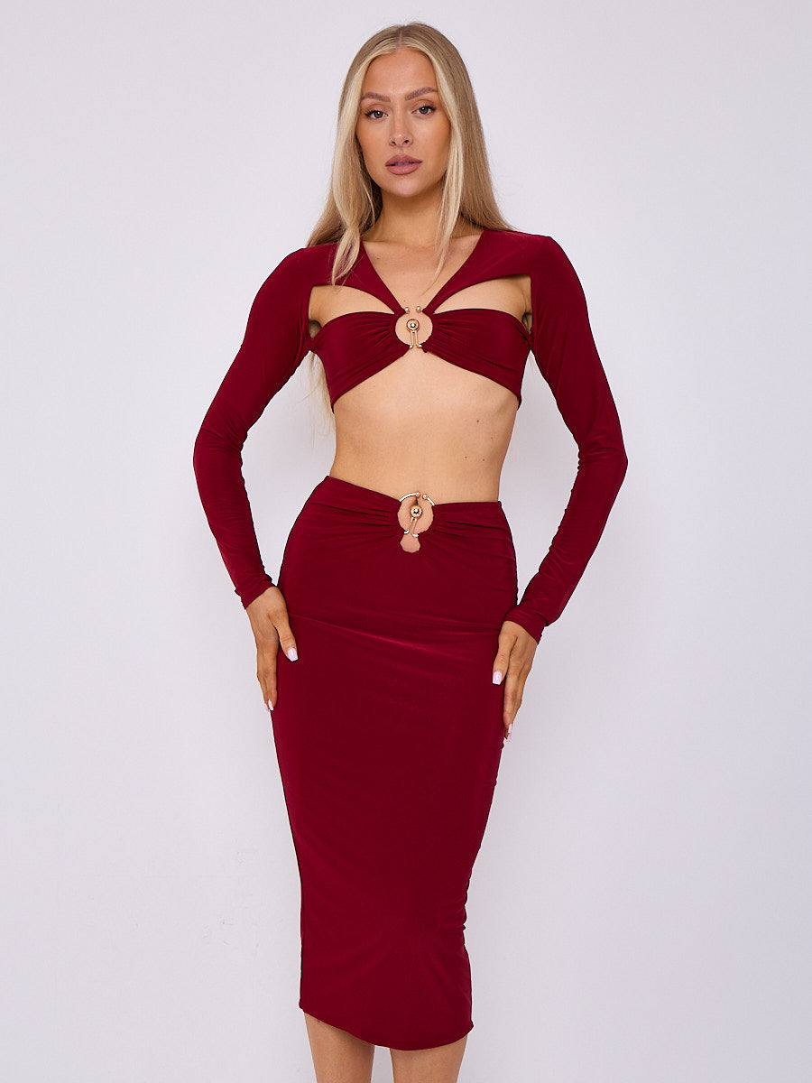 Slinky Buckle Detail Cut Out Crop Top & Skirt Co-ord