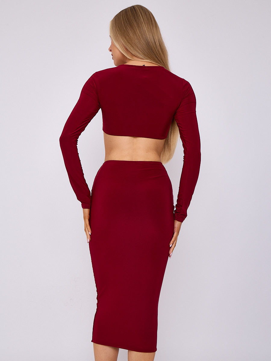 Slinky Buckle Detail Cut Out Crop Top & Skirt Co-ord