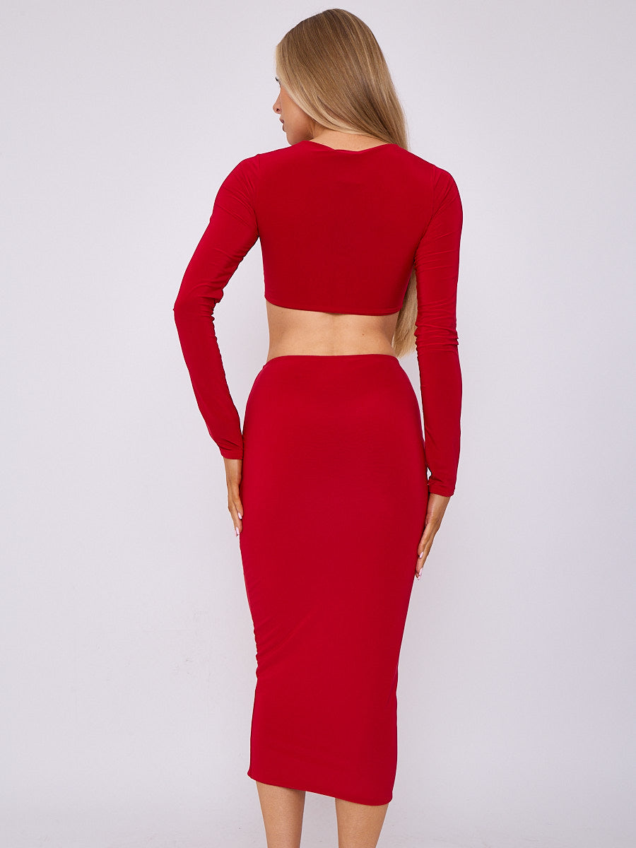 Slinky Buckle Detail Cut Out Crop Top & Skirt Co-ord