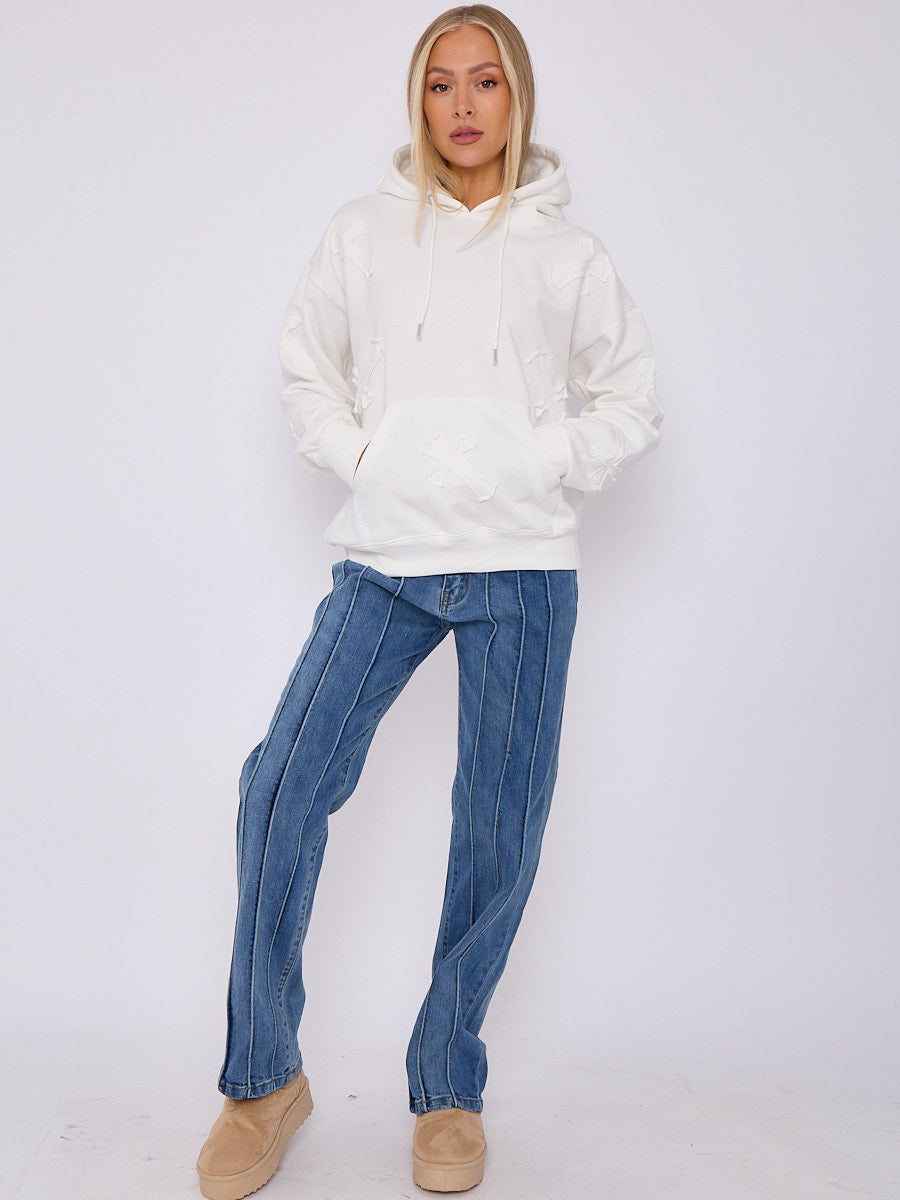 Oversized Crucifix Embroidered Hoodie