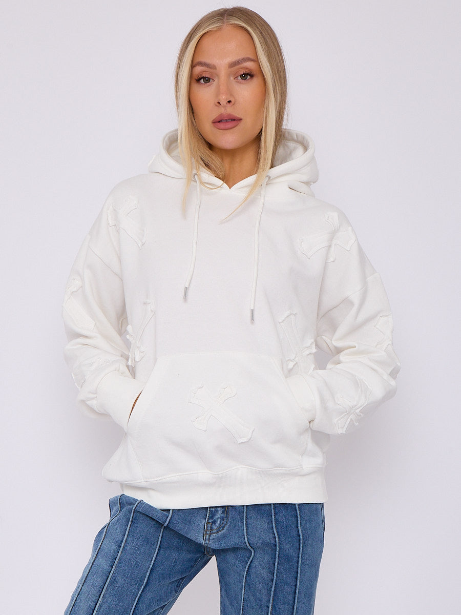 Oversized Crucifix Embroidered Hoodie