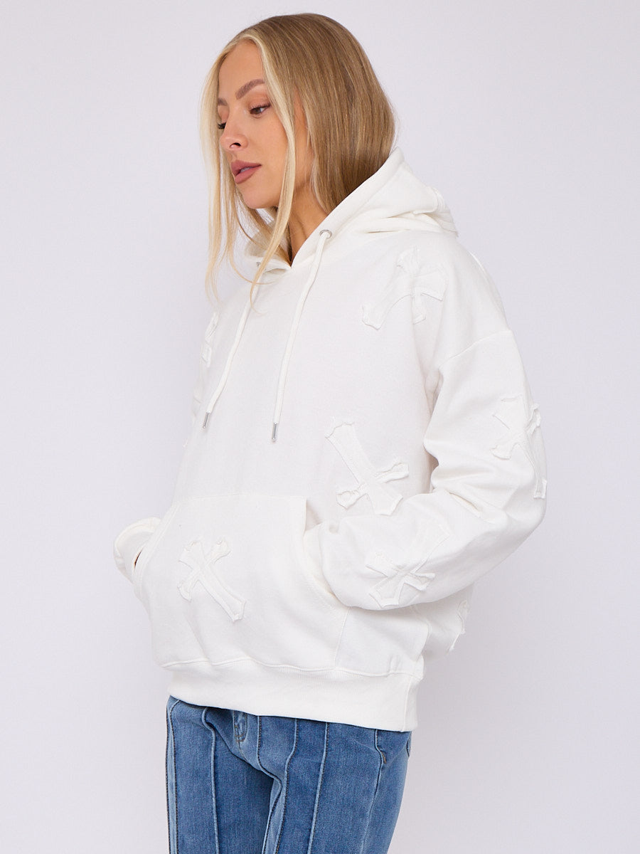 Oversized Crucifix Embroidered Hoodie