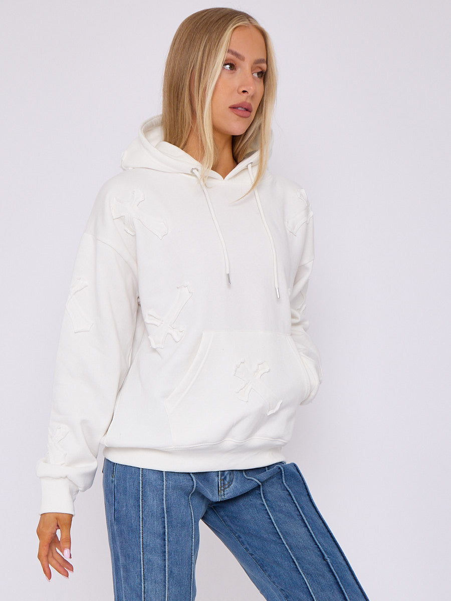 Oversized Crucifix Embroidered Hoodie