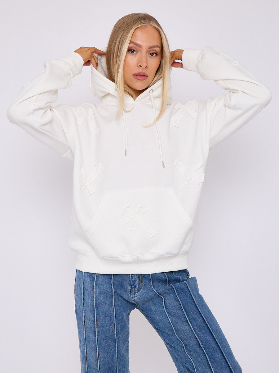 Oversized Crucifix Embroidered Hoodie