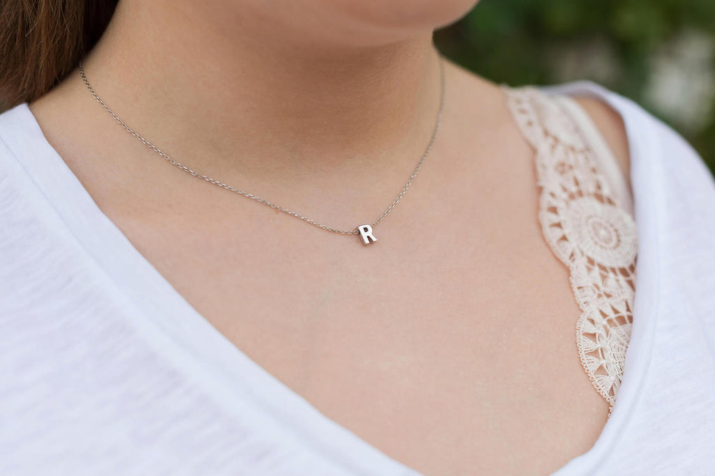 Tiny Initial Necklace, Gold & Silver