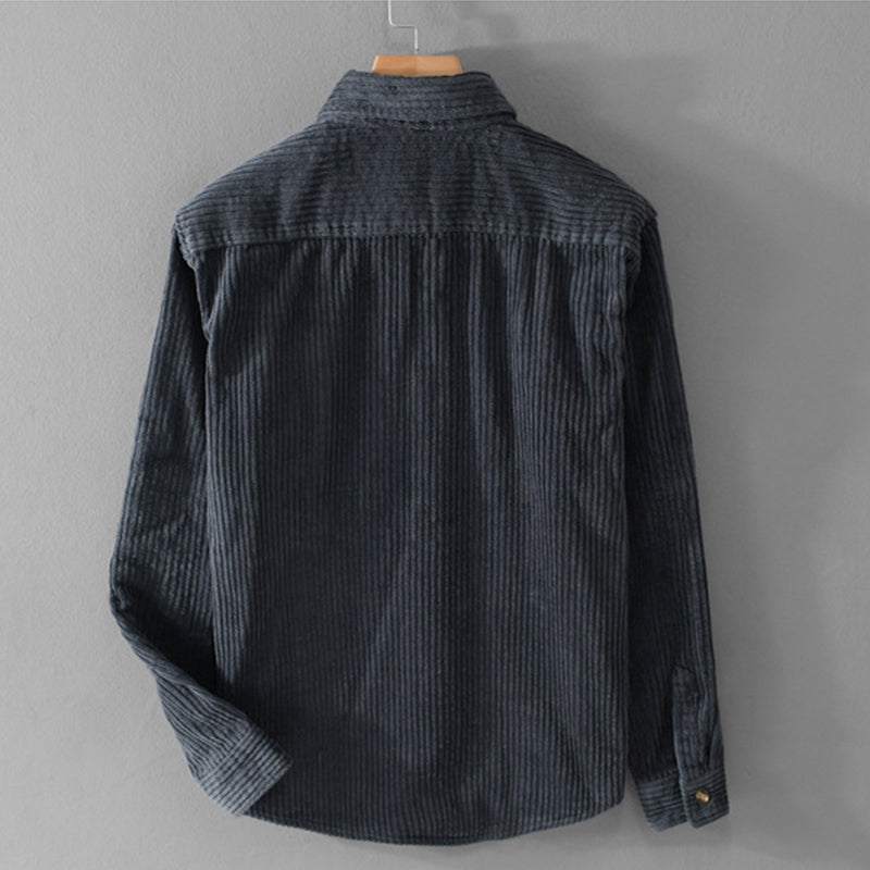 Winter Corduroy Shirt With Pocket Fashion Lapel Button Long Sleeve Top Men's Clothing