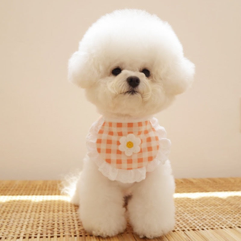 Cute Puppy Dog Plaid Flower Bib Pet Saliva Towel