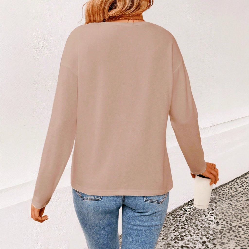 New Arrival Gold-colored V-neck Solid-color Casual Long-sleeve Outerwear Top