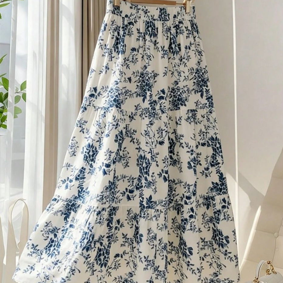 Women's Casual High-Waisted Printed Flared Skirt