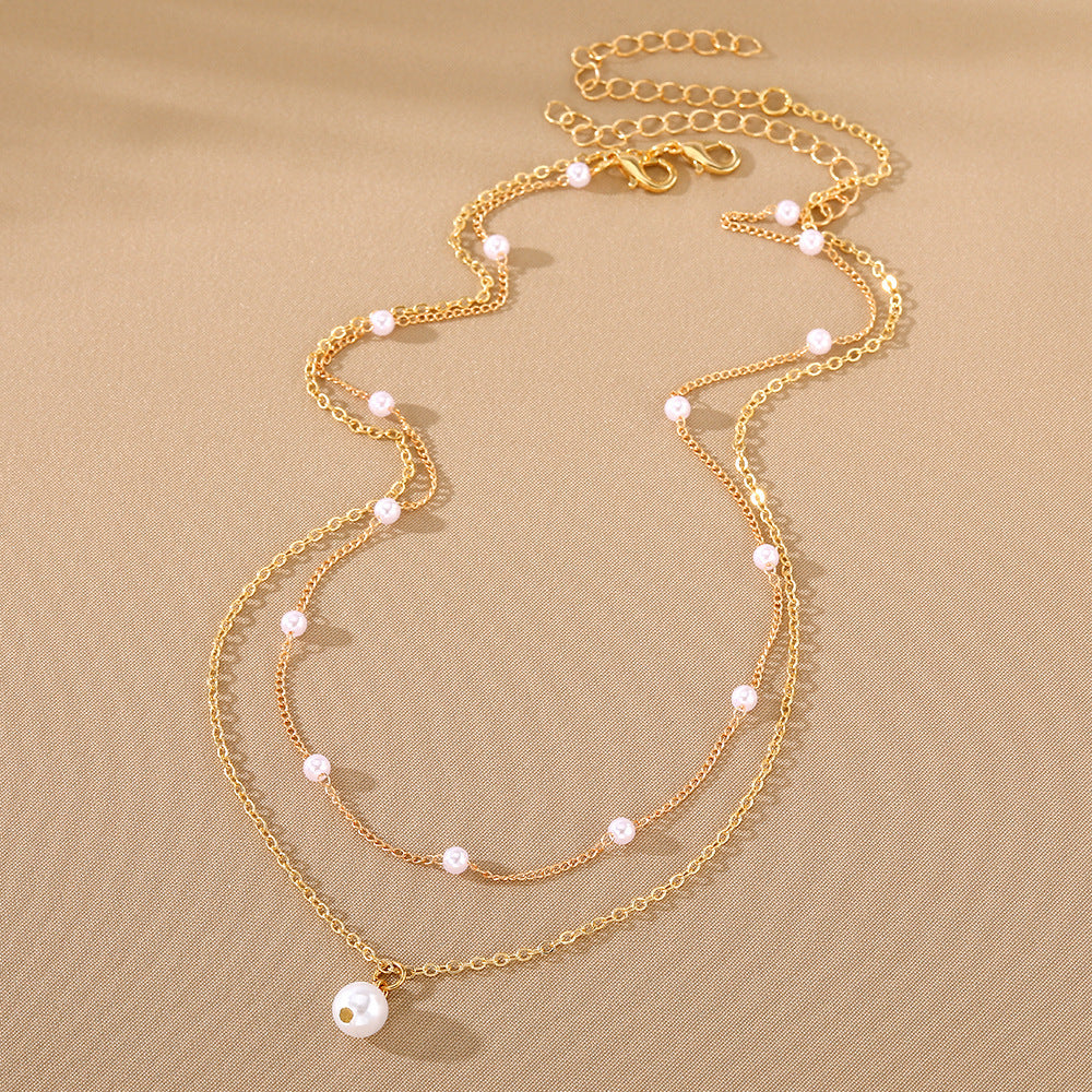 Pearl Heart Tassel Pendant Double-Layer Necklace