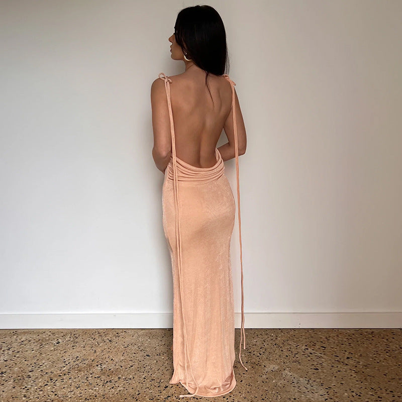Women's Sexy Backless Slim Fit Lace Up Dress