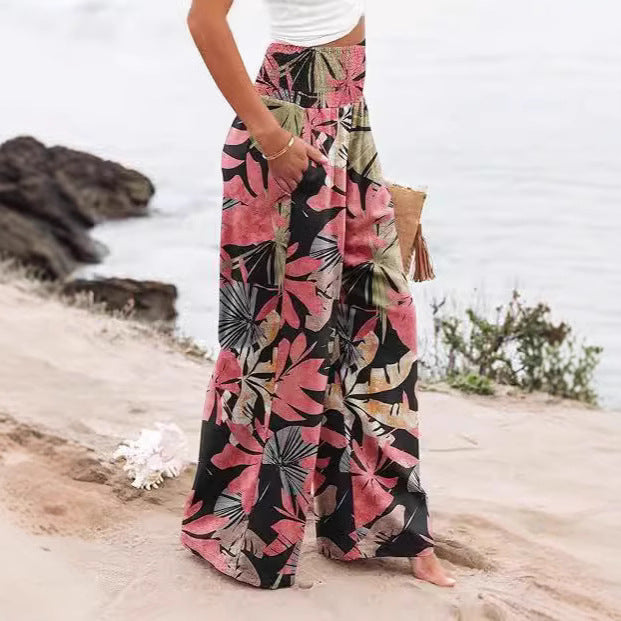 Summer Women's Fashion Loose Temperament Printed High Waist Wide Leg Trousers