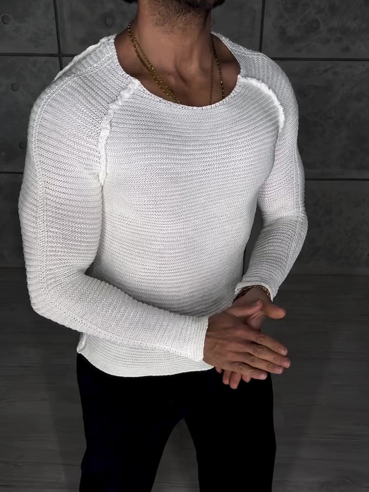 White Knit Slim-Fit Long-Sleeve Top