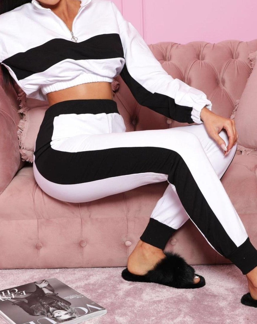 Contrast Panelled Zip Lounge Set