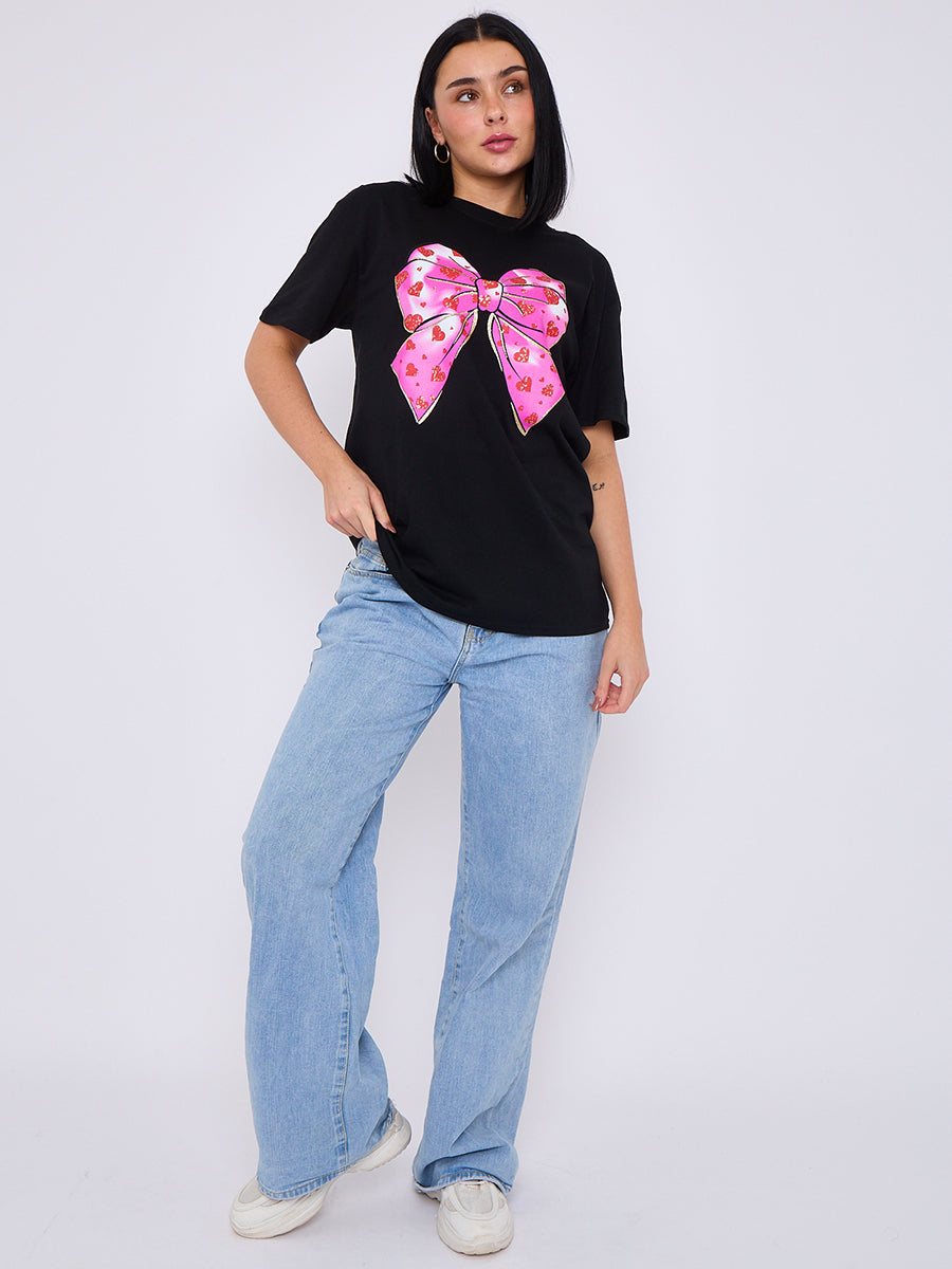 Bow Hearts Graphic Printed T-Shirt