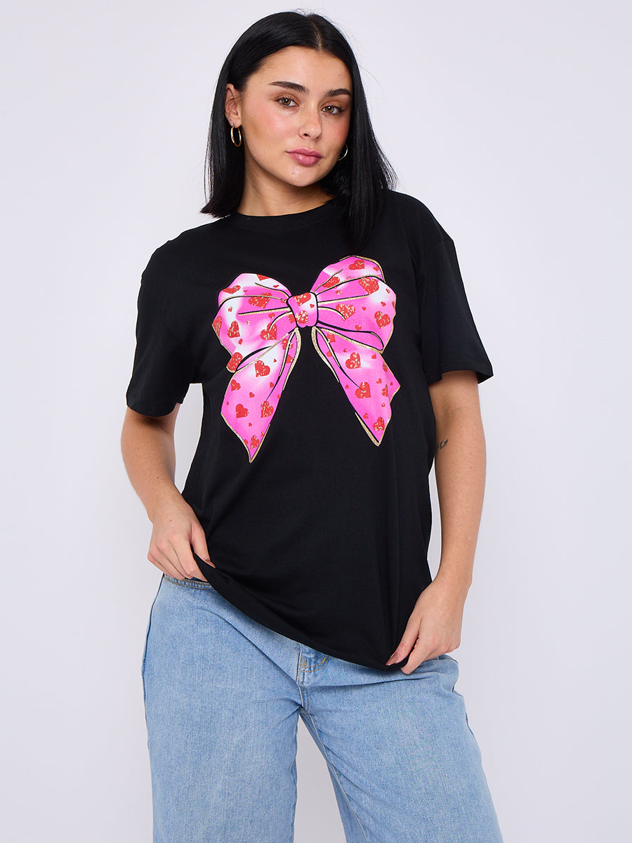 Bow Hearts Graphic Printed T-Shirt