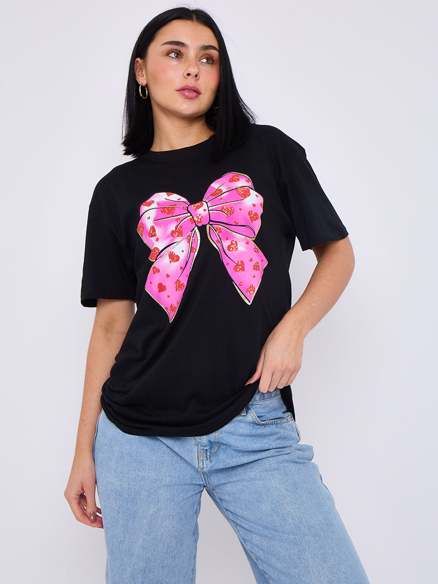 Bow Hearts Graphic Printed T-Shirt