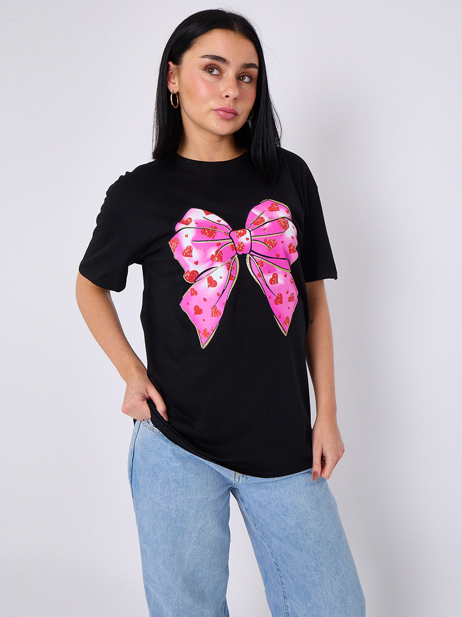 Bow Hearts Graphic Printed T-Shirt