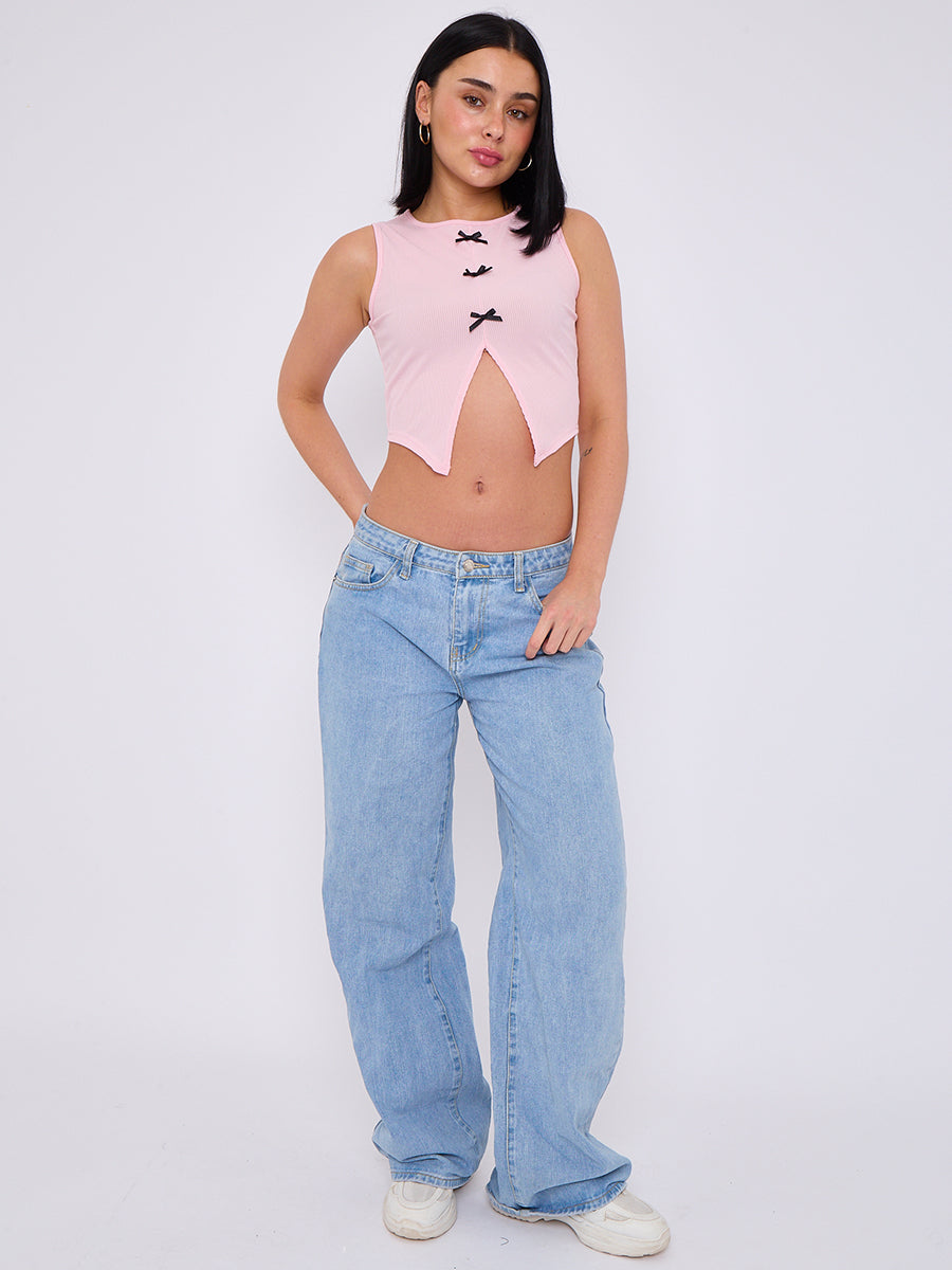 Bow Front Detail Ribbed Crop Top