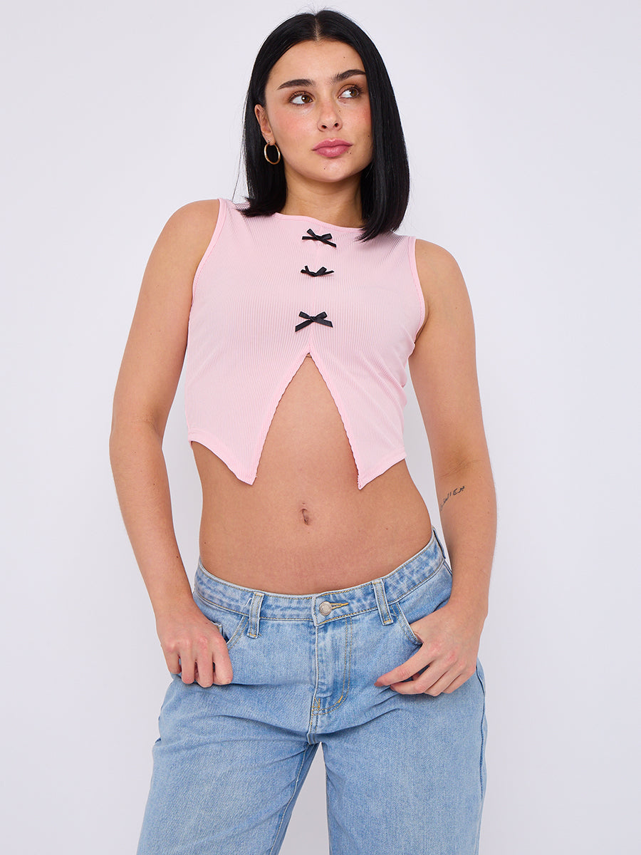 Bow Front Detail Ribbed Crop Top