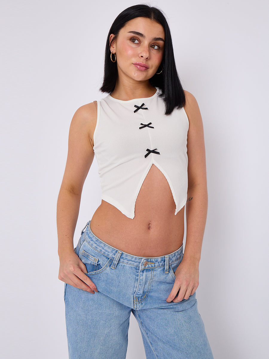 Bow Front Detail Ribbed Crop Top